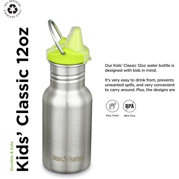Klean Kanteen Classic Narrow Water Bottle 12 oz (Brushed Stainless)