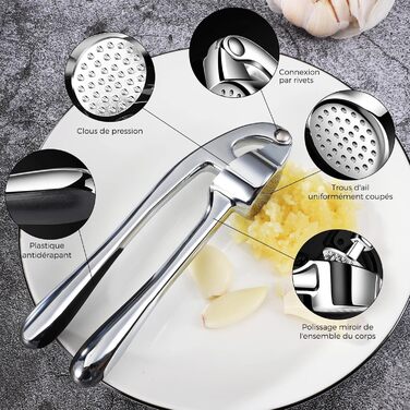 Пресу для часнику з нержавіючої сталі, професійна кухонна преса для часнику, срібна