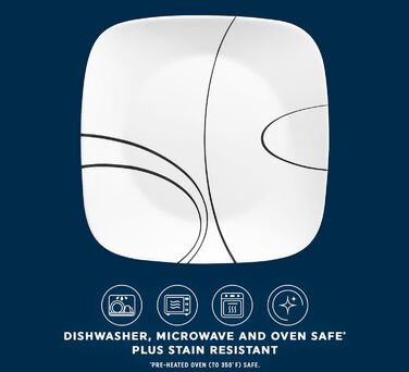 Corelle Tafelservice 18-teilний чорно-білий для 6 осіб, стійкий до сколів, включає великі тарілки (26 см) та салатові/гарнірні (17 см), Simple Lines
