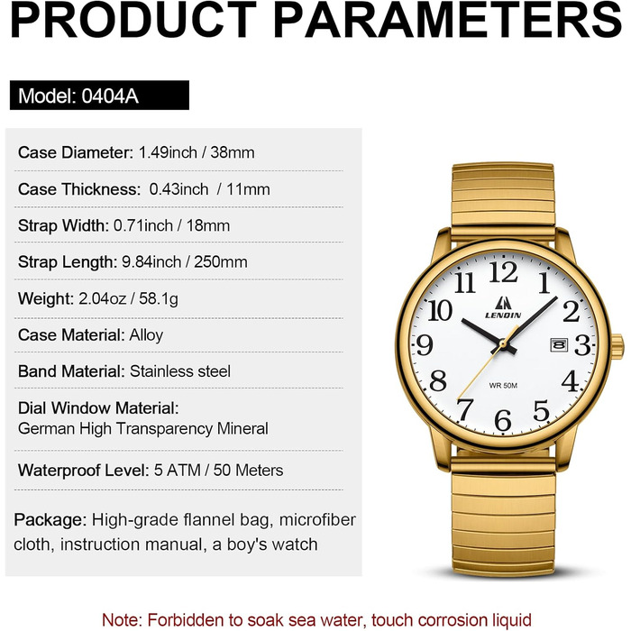 Чоловічий годинник: аналоговий кварцовий годинник, водонепроникний, з датою, 38 мм, стильний, бізнес, золотий колір