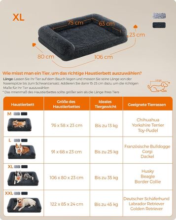 Feandrea FluffyHug Dog Bed, Plush, Dog Blanket Sofa, Sofa Protector Dog, Dog Cushion, Size M, for small and medium-sized dogs, 80 x 75 x 16 cm, PGW221G02 (L 110 x W 95 x H 18 cm, Dark Grey)