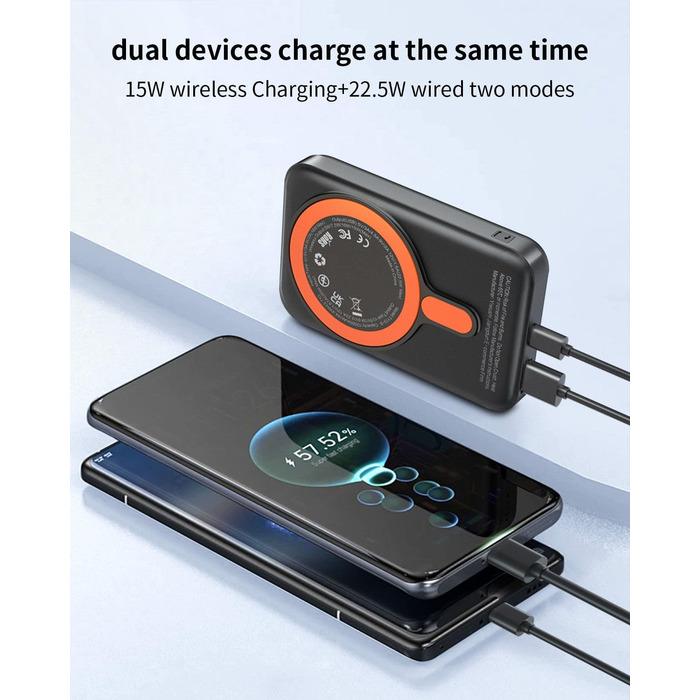 Портативний Пауербанк 12000mAh з бездротовою зарядкою та LCD дисплеєм, 22.5W, USB-C, для iPhone 16/15/14/13/12 Pro/Pro Max