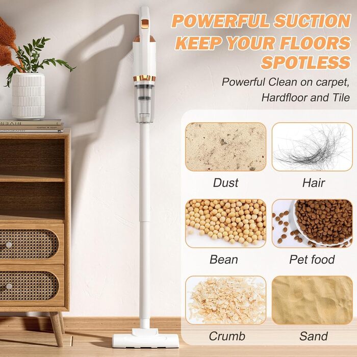 Бездротовий пилосос Yaasier: потужний акумулятор 35KPA, 40 хвилин роботи, для тварин, килимів та авто, білий