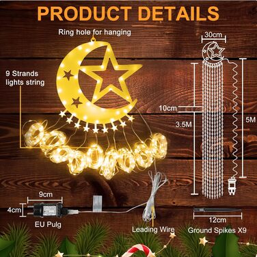 Гірлянда для ялинки 3,5м, 346 LED, 9 струмків, зірка-верхівка, 8 режимів, вологостійка, тепле біле світло