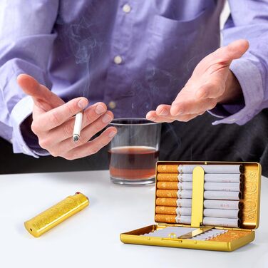 Вінтажне металеве етої для сигарет з запальничкою J6, вміщує 12 шт. сигарет (100 мм), органайзер для RFID-карт та грошей