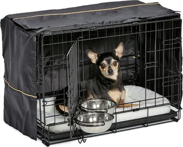 Кія для собак Midwest Homes iCrate 1522DD-KIT, чорний, розмір L (58x35x40 см), комплект з лежаком, мисками та розділювачем