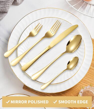 12-Person Cutlery Set, 60-Piece Gold Stainless Steel Cutlery Sets, Elegant Dinnerware Cutlery, High-Gloss Polished and Dishwasher Safe, with Knife, Fork, and Spoon, for Home, Party, Restaurant