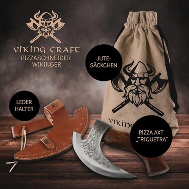 Піца-сокира Wikinger з шкіряним чохлом – Піцерізка-сокира для піци, декор у стилі вікінгів, ніж-сокира для нарізання піци