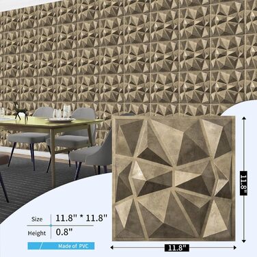 3D панелі для стін Art3d «Діамант», жорсткий ПВХ, водостійкі та термостійкі, 33 шт.