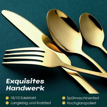 Набір столових приборів OGORI для 6 осіб, 30 предметів, золотий, з нержавіючої сталі 18/10, для дому/ресторану/вечірки (у подарунковій коробці)