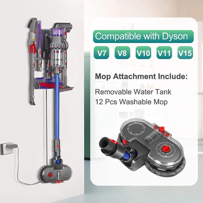 Електричний насадка для миття підлоги Dyson V11/V10/V8/V7/V15 - комплект з 12 мікрофібрами та знімним баком для води