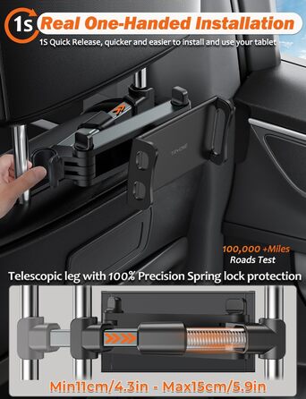 Тримач для планшета в авто TRYONE - кріплення на підголівник, висувний, для iPad, iPhone, Samsung Galaxy Tab, Kindle Fire HD, Switch (4.7-11 дюймів)
