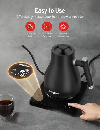 PARIS RHÔNE Swan Neck Electric Kettle with Temperature Control - 0.9L, 24-Hour Keep Warm, Dark Green