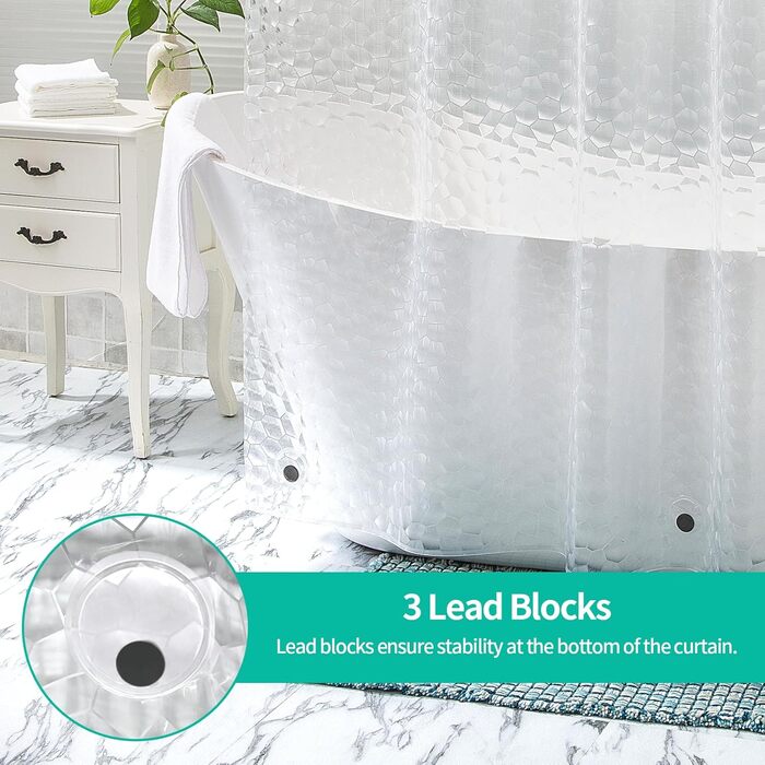 Шторка для душу OTRAKI 200x200 см, антигрибкова, EVA, прозора, без PVC, екологічна, з кільцями, водонепроникна, напівпрозора