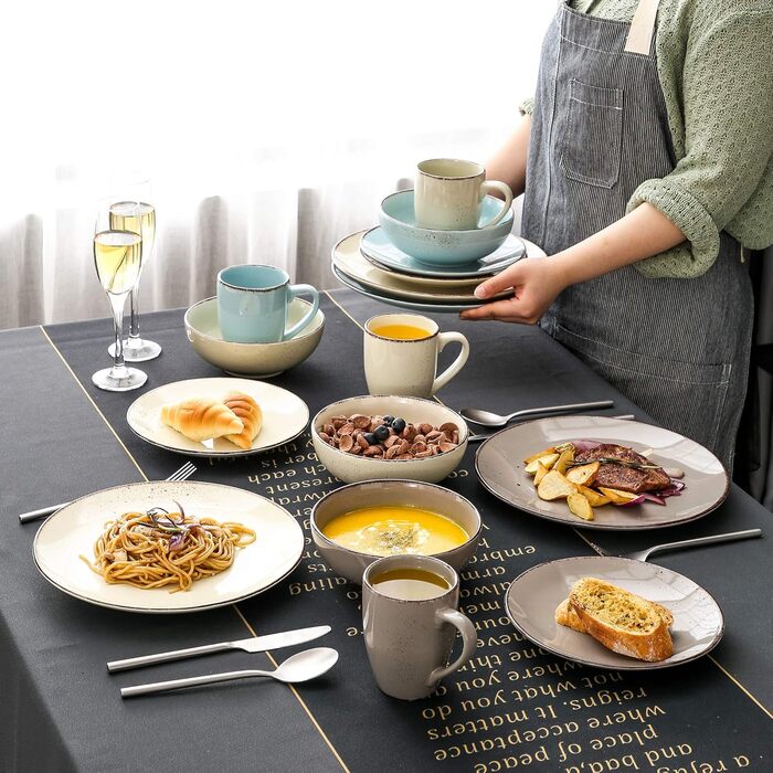 Набір керамічного посуду Vancasso NAVIA (16 предметів) для 4 осіб, набір посуду з тарілок, салатників та мисок, кераміка, природа