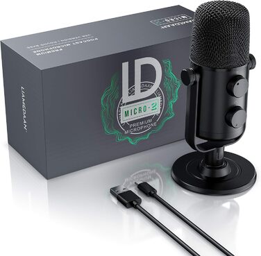 Конденсаторний мікрофон CSL з мікрофонною стійкою - Комплект для запису вокалу, подкастів, стрімінгу та геймінгу. XLR та 3.5mm підключення, велика мембрана, студійний мікрофон