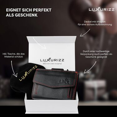 Смарт-гаманець Luxurizz з натуральної шкіри червоний/чорний - тонкий гаманець з відділом для монет та RFID-захистом - практичний картхолдер з слайдером для чоловіків та жінок, вміщує 10 карт