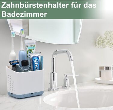 Тримач для зубних щіток електричних, органайзер для ванної кімнати, великий, антиковзний, з регульованими перегородками (синій, білий)