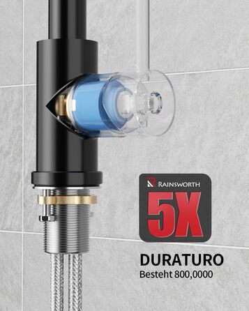 Кухонний змішувач Rainsworth з нержавіючої сталі, чорний, з висувною лійкою та двома струменями, 360° обертання, 45 см