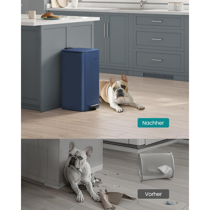 Відро для сміття SONGMICS з педаллю, 30 л, сталеве, з внутрішнім відром, Soft-close, LTB592E01 (темно-синій)