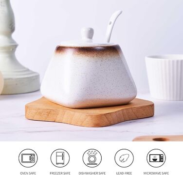 Керамічна цукерниця з ложкою, 430 мл, біла - для кухні, дому, кав'ярні