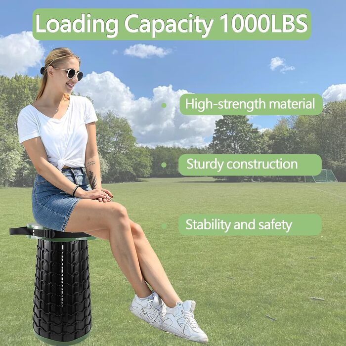 Розкладний телескопічний стілець Alevmoom для риболовлі та відпочинку на природі, 50 см, 450 кг, темно-зелений