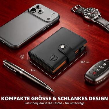 Чоловічий гаманець TENBST з відділом для монет, Slim Wallet, картхолдер на 8-10 карт, RFID захист, преміум якість, чорний