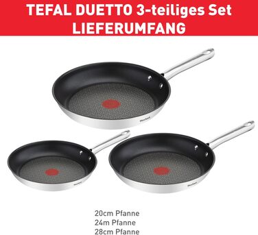 Набір сковорідок Tefal Duetto, 3 предмети (20, 24, 28 см), для індукційних та всіх типів плит