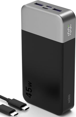 Power Bank NOBIS 20000mAh 45W Чорний: швидка зарядка USB-C/USB-A, цифровий дисплей, режим для малопотужних пристроїв