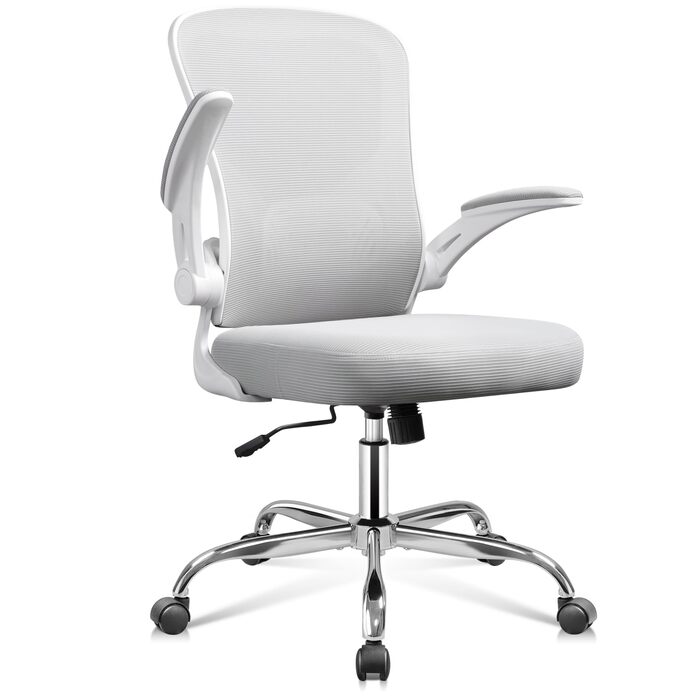Офісний стіл DEVAISE: ергономічний крісло з регульованою підтримкою попереку та відкидними підлокітниками, регульована висота, білий, до 136 кг, без підголівника