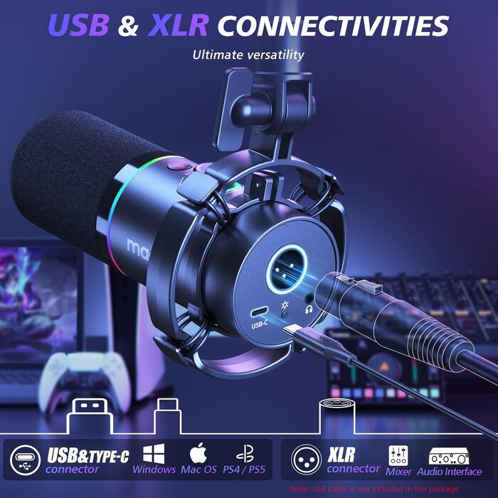 MAONO PD200XS: XLR/USB мікрофонний комплект для подкастів, стрімінгу та запису звуку (чорний)