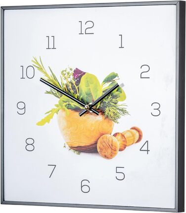 Levandeo Wall Clock - 30x30cm - Image of Kitchen Herbs, Spices, Cooking, Decoration (PVC Black)