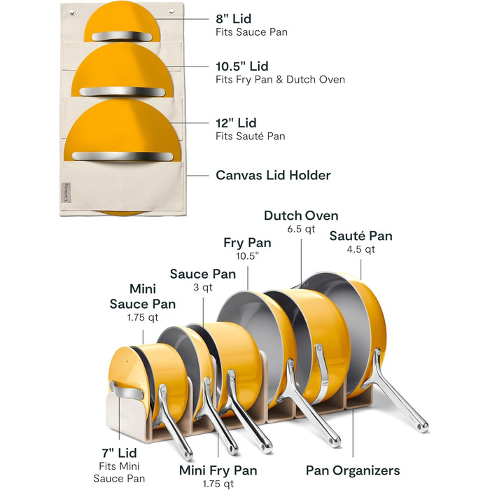 Набір посуду Caraway Deluxe антипригарний керамічний 16 предметів (Каструлі, сковороди, кришки) - без PFAS/PFOA, для всіх плит, колір: Marigold