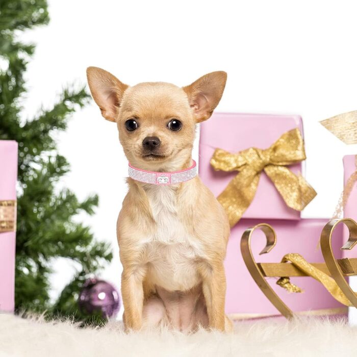 Нашийник для собак зі стразами, м'який велюровий нашийник та поводок, набір, блискучий, регульований, для маленьких та середніх собак та котів, рожевий S, рожевий