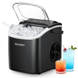 EUHOMY Ice Maker - портативний льодогенератор для дому, кухні, кемпінгу, RV. Швидке приготування (9 кубиків за 6 хв), 12 кг на день, самоочищення, з кошиком та лопаткою.