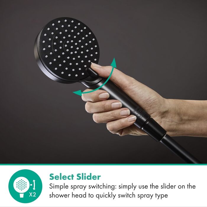 hansgrohe Vernis Blend - Showerhead, Hand Shower with 2 Spray Patterns, Round Shower Head (100 mm), Showerhead with Anti-Limescale Function, Matte Black, 26270670