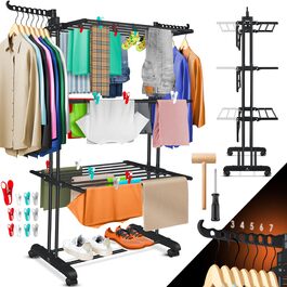 Кесер® Сушилка для білизни з колесами - тур-модель, 4 яруси, 2 обертові крила, 6 розкладних рівнів, білий/антрацит (чорний)