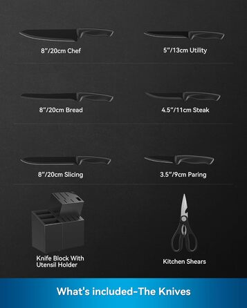 ACOQOOS 14-Piece Knife Block Set with Sharpener - Black Kitchen Knife Set
