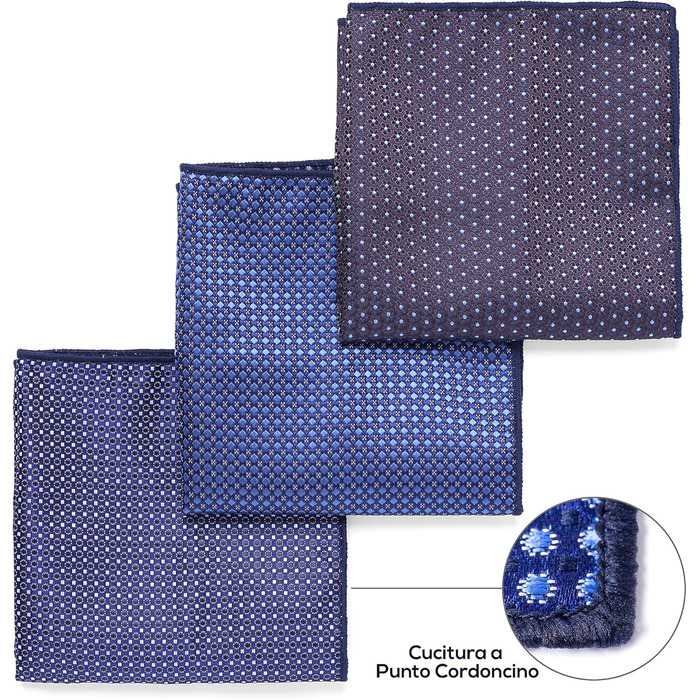 Набір краваток для чоловіків 3 шт. + 3 кишенькові хустинки | Подарунковий бокс для чоловіків на весілля | Класичні краватки та хустинки (світло-блакитний, блакитний у клітинку)