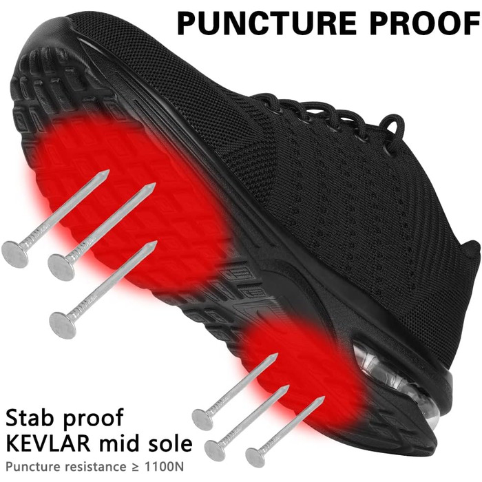 Черевики безпеки OFFCUP для чоловіків, Легкі робочі черевики, Спортивні черевики з металевим носком, Робочі кросівки з дихаючою та протиковзкою підошвою, з повітряною подушкою, зручні 45 EU