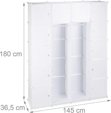 Relaxdays Clothes Rack System with 2 Clothes Rails, Wardrobe with 14 Compartments, Plastic Shelf System (White)