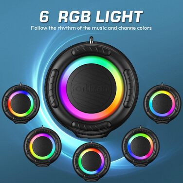 Ortizan Bluetooth колонка портативна 80 Вт, чорна: Водонепроникна IPX7, LED-підсвітка, Power Bank, до 12 год. роботи, Extra Bass