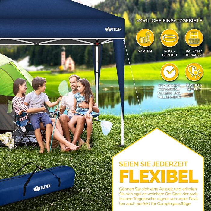 3x3m Waterproof Gazebo | Pop-Up Folding Gazebo with Adjustable Height | Garden Tent with UV Protection 50+ | Party Tent with Bag for Garden (Blue)