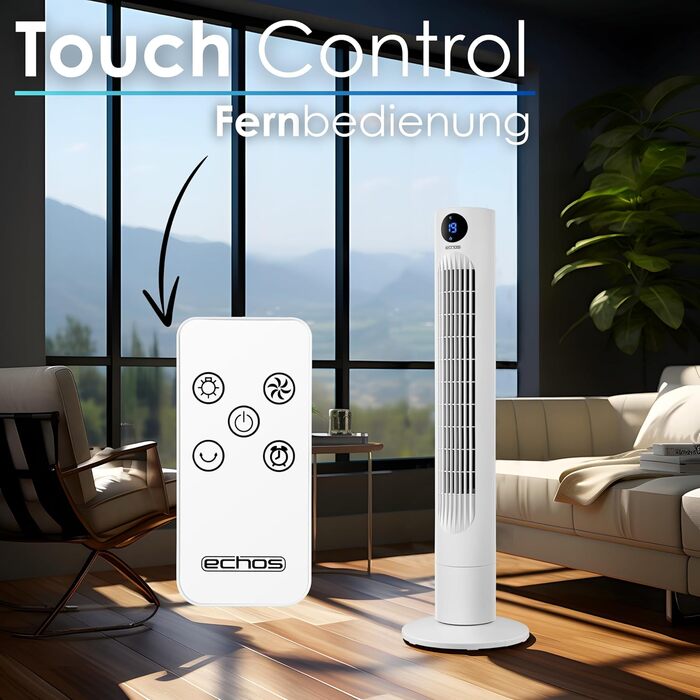 Вентилятор Tower Echo – тихий, з пультом, LED-дисплеєм та таймером 12 год