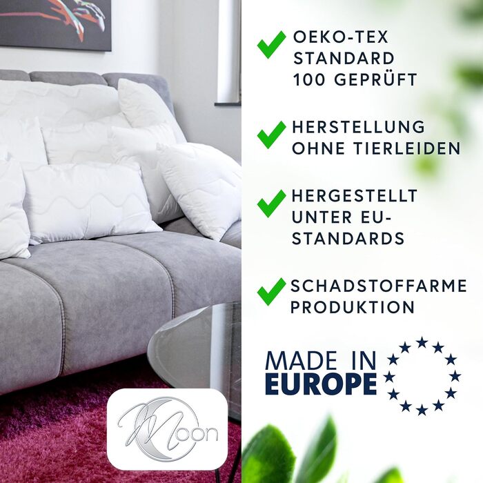 Подушки для дивану MOON Feeling 4 шт, 60x60 см, стьобані, наповнені, із застібкою-блискавкою, особливо щільні, пральні при 95°C, внутрішні подушки для дивану та ліжка