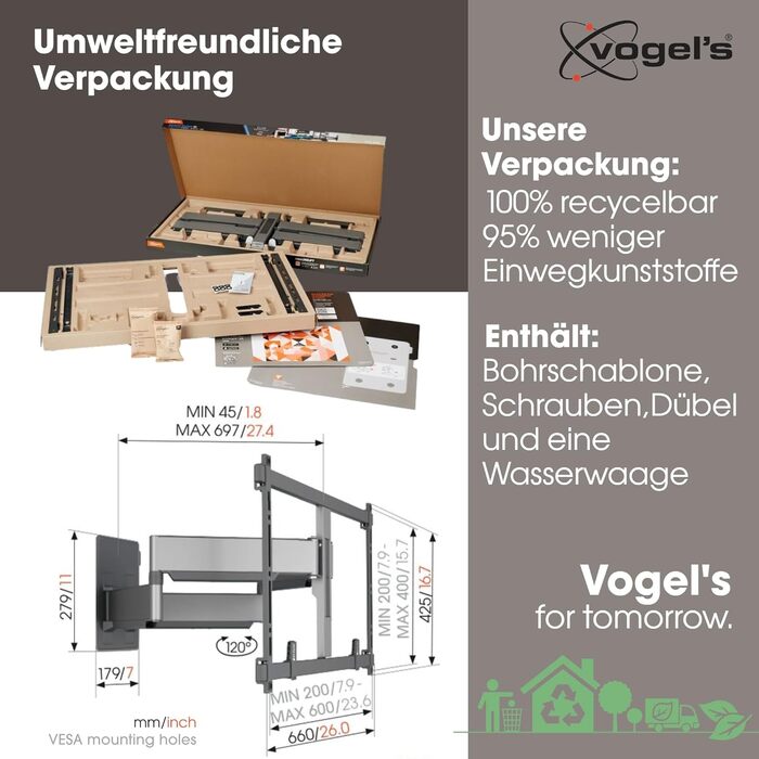 Кріплення для телевізора Vogel's Elite TVM 5855 для великих телевізорів до 100 дюймів, до 75 кг, поворотне, VESA 600x400, чорний, з подвійним кріпленням