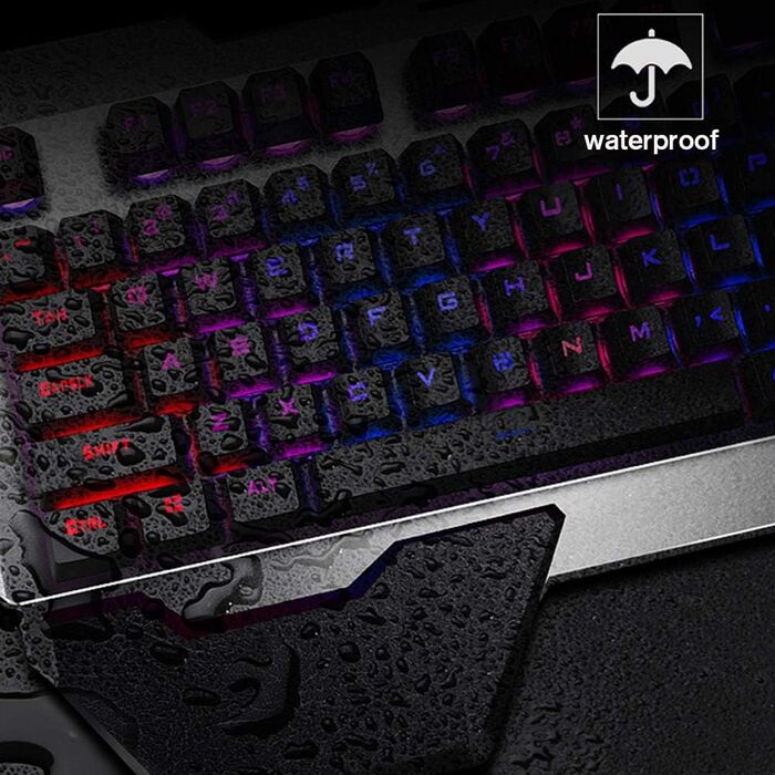 Бездротовий комплект клавіатури та миші для геймінгу 2.4G з підсвічуванням LED, 3000mAh, водонепроникний, механічні клавіші, 6 кнопок, 2400 DPI, Anti-Ghosting, чорний/кольорове підсвічування