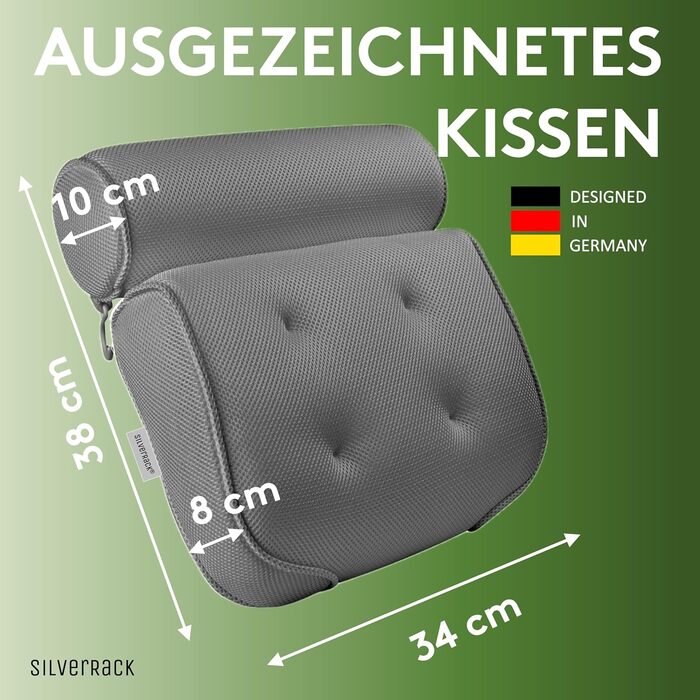 SilverRack Bathtub Pillow MEDIUM-SOFT [Gray 3D] - Neck Pillow for Bathtub with Suction Cups as Bathtub Accessory - Pillow for Bathtub - Bath Pillow with Ergonomic Fit