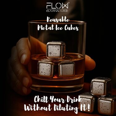 Камені для охолодження напоїв FLOW Barware: набір з 10 шт. з нержавіючої сталі для віскі, вина та джину