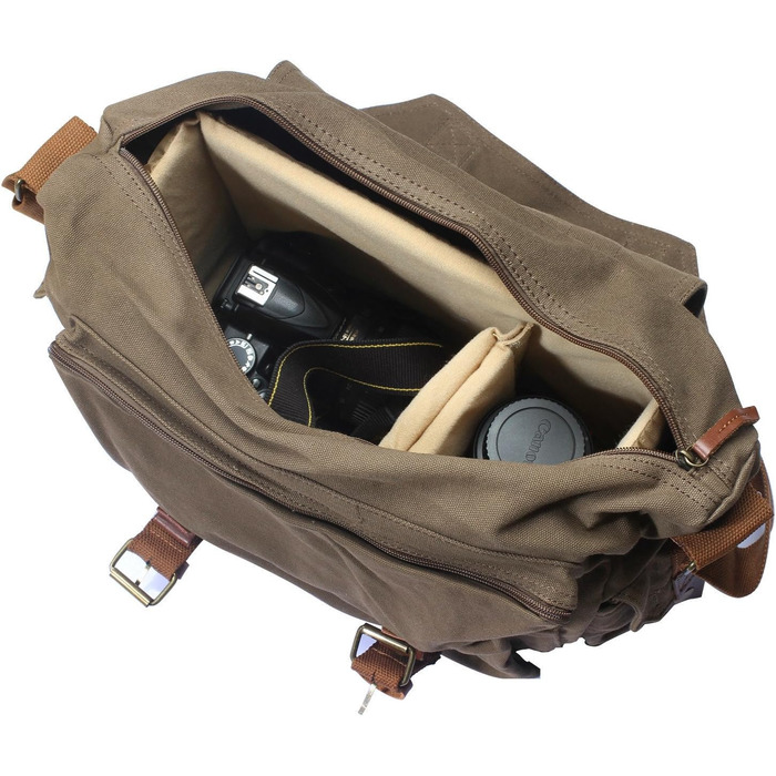 Сумка для фотоапарата DSLR з м'якою вставкою, Canvas Messenger Bag у вінтажному стилі, 34x13x27 см, Оливково-зелена